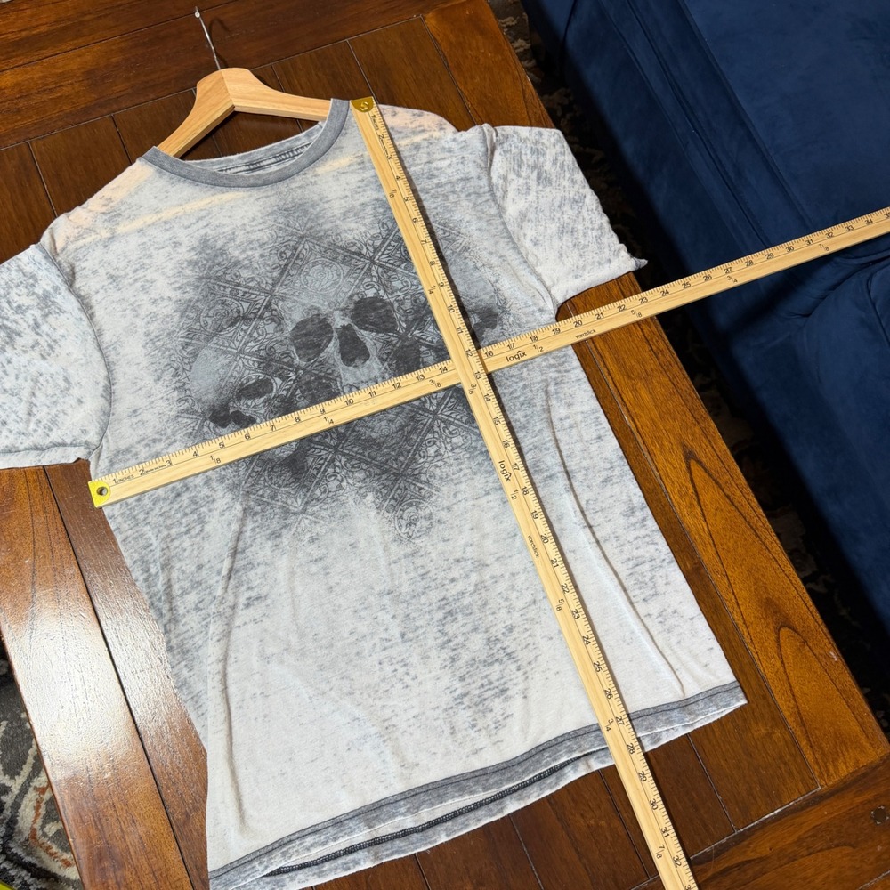 Helix T-Shirt Mens Medium Gray Skull Burnout Graphic Y2K Grunge Tee Goth Punk - Picture 6 of 6